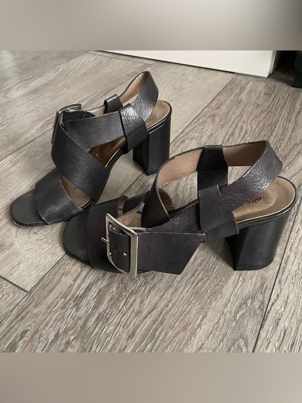 Chunky Black Buckle Block Heel Sandals